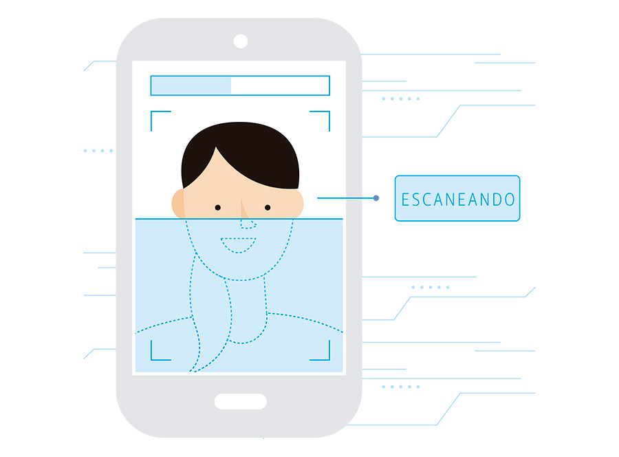 Biometría de reconocimiento facial su rostro tiene una llave