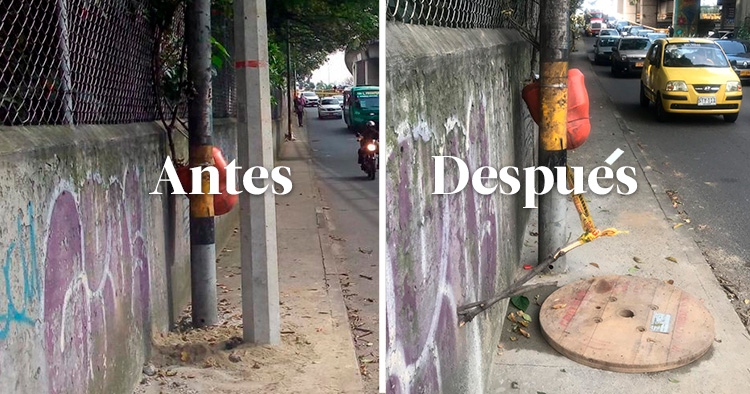 Poste mal instalado en La Aguacatala fue retirado