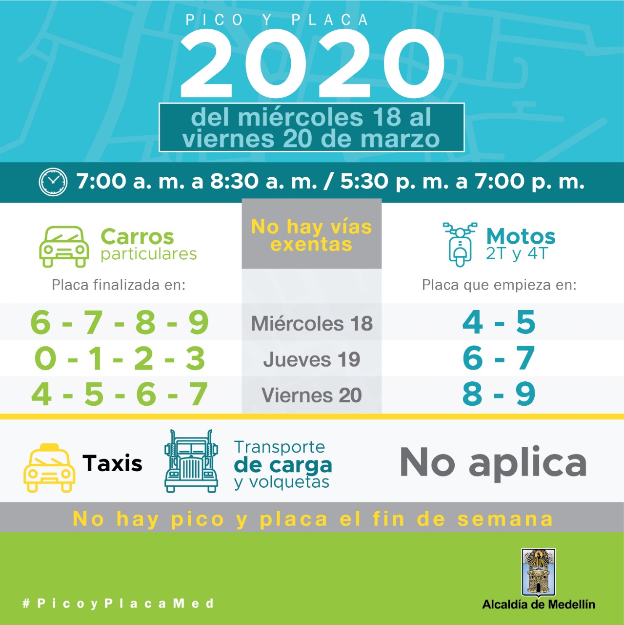 Pico y placa en Medellín para el viernes 20 de marzo de 2020