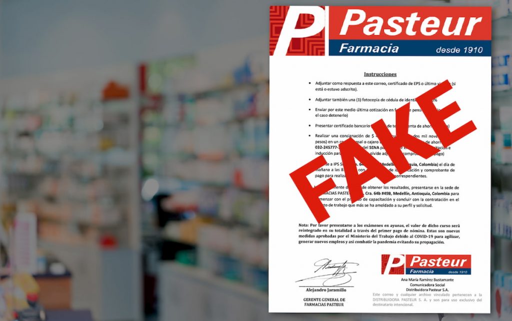 Ante este caso, Pasteur sugirió que antes de hacer cualquier consignación, el ciudadano verifique los anuncios, contacte a las empresas y corrobore que la información recibida es real. “Así podrán evitar ser víctimas de esta clase de actos maliciosos”.