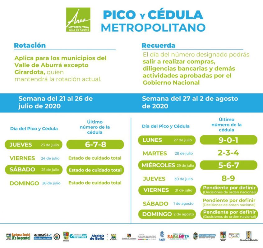 Pico y Cédula de 21 de julio al 2 de agosto (sujeto a cambios)