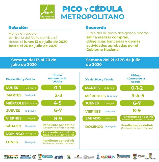 Pico y cédula metropolitano del 13 al 26 de julio vuelve a ser de dos cifras