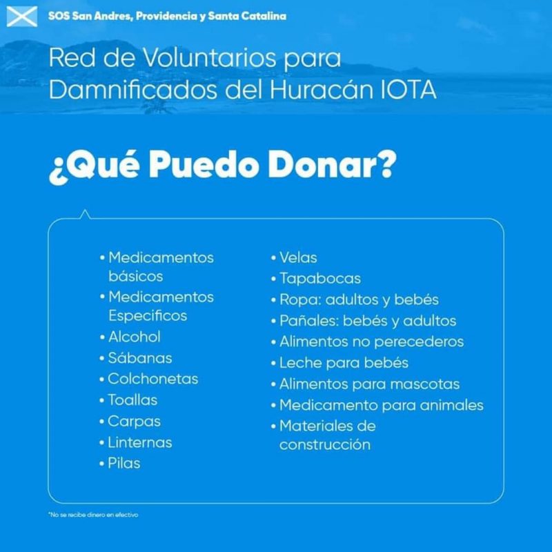 San Andrés y Providencia huracán Iota-donaciones