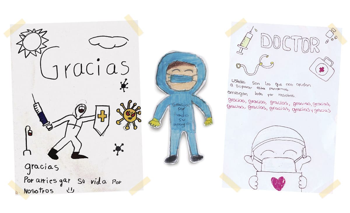 Cartas elaboradas por los niños para el personal médico