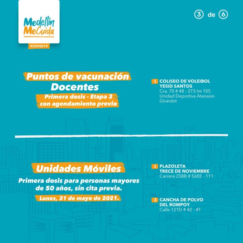 Vacunación en Colombia de personas mayores de 50 años, sin cita previa