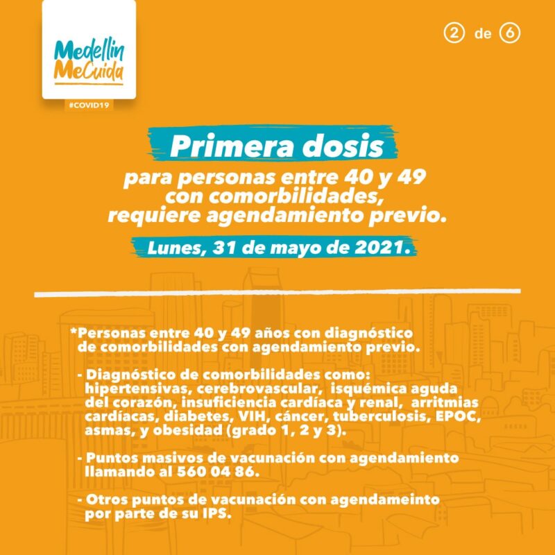 Vacunación en Colombia de personas mayores de 50 años, sin cita previa