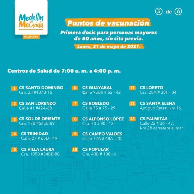 Vacunación en Colombia de personas mayores de 50 años, sin cita previa