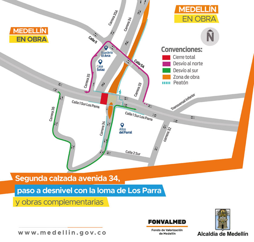 Cierres viales por ampliación de avenida 34 en El Poblado