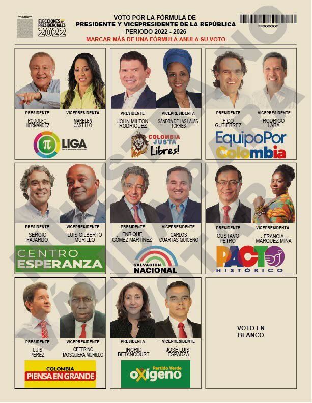 ¿Cómo será el tarjetón para la primera vuelta presidencial de Colombia?