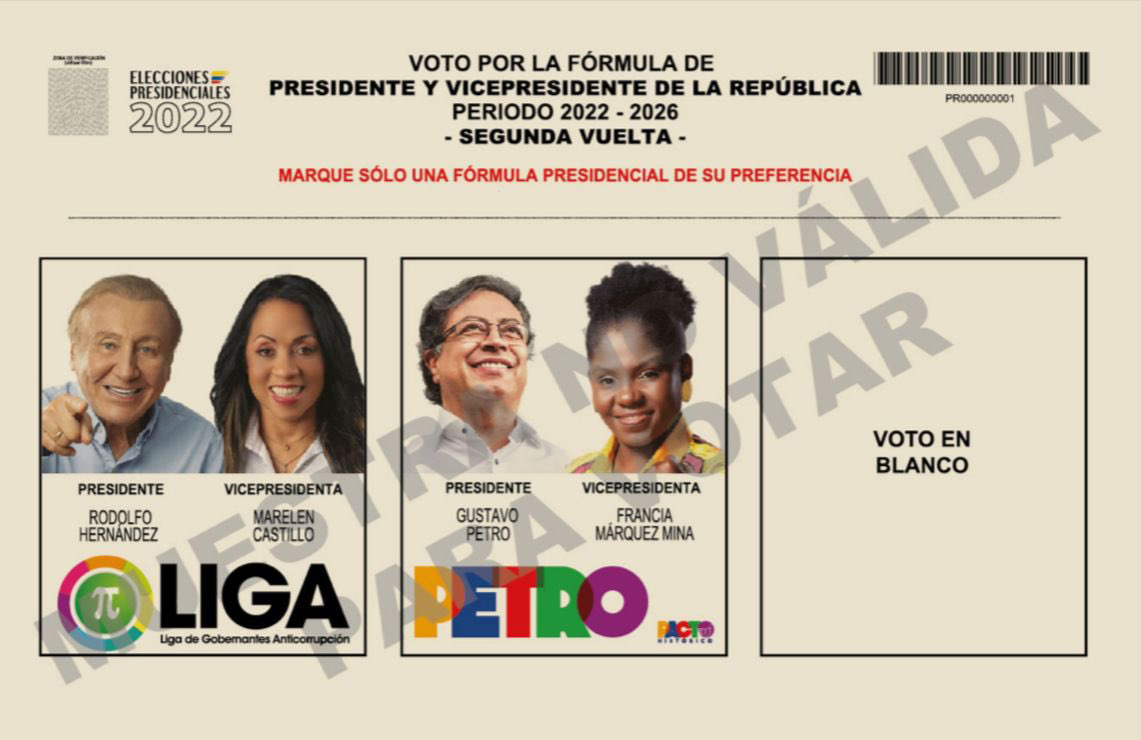 Ya se sorteó el tarjetón de la segunda vuelta presidencial en Colombia