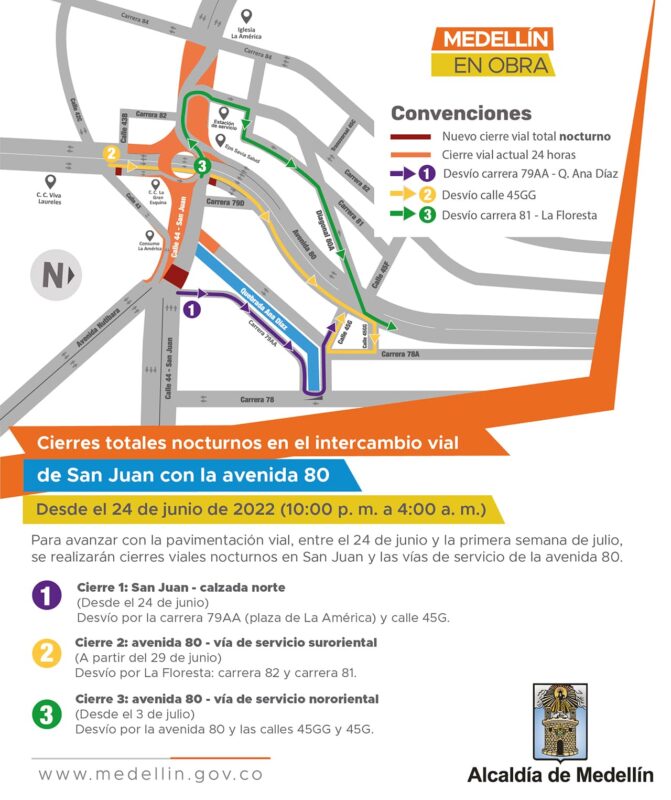 Inician los cierres viales nocturnos en el intercambio vial de San Juan con la 80
