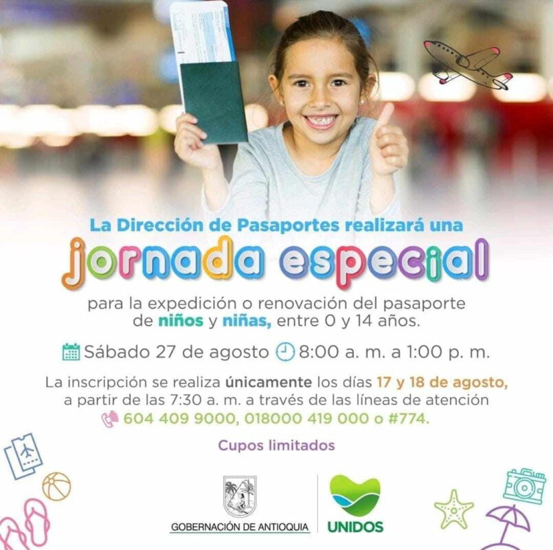 Jornada especial de pasaporte para niños en Antioquia