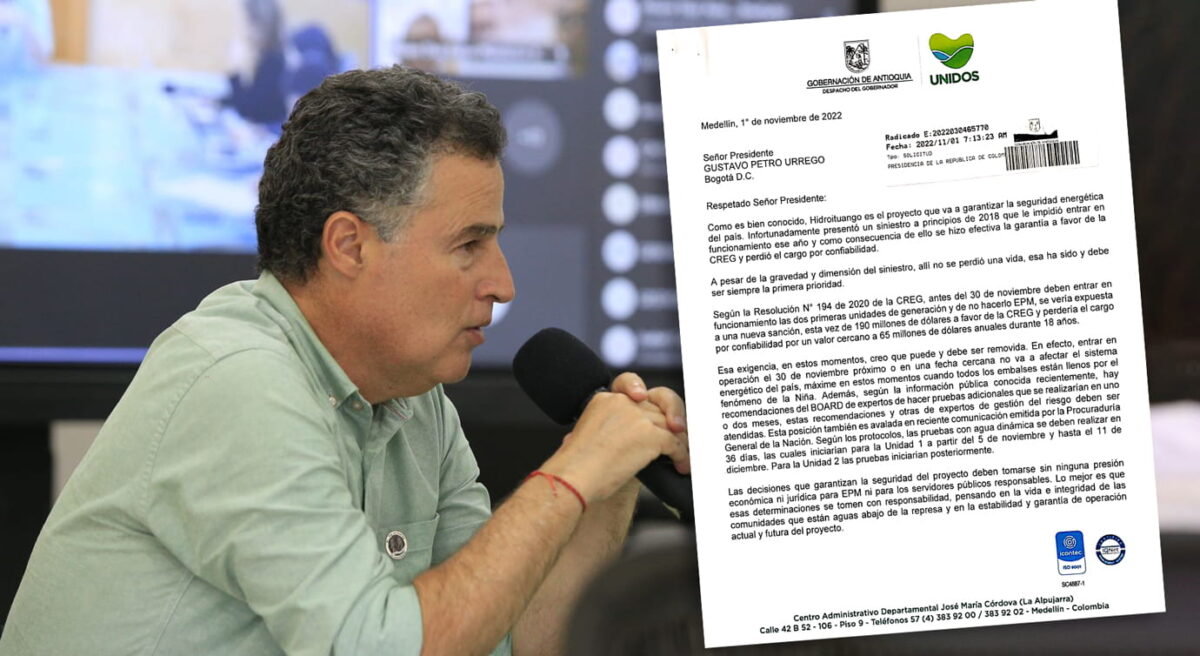 La petición del gobernador de Antioquia, Aníbal Gaviria, al presidente Gustavo Petro por el tema Hidroituango