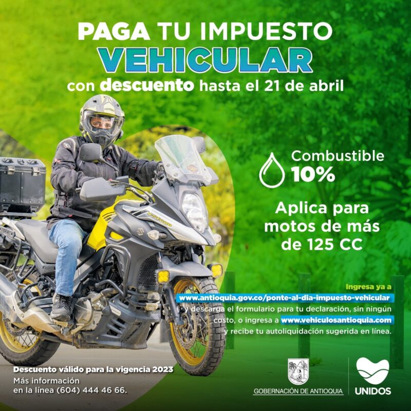 Descuentos en el Impuesto vehicular en Antioquia