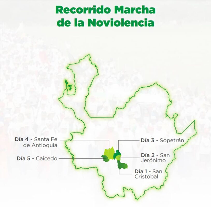El recorrido de laMarcha de la Noviolencia a Caicedo 2023