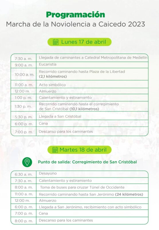 El recorrido de laMarcha de la Noviolencia a Caicedo 2023