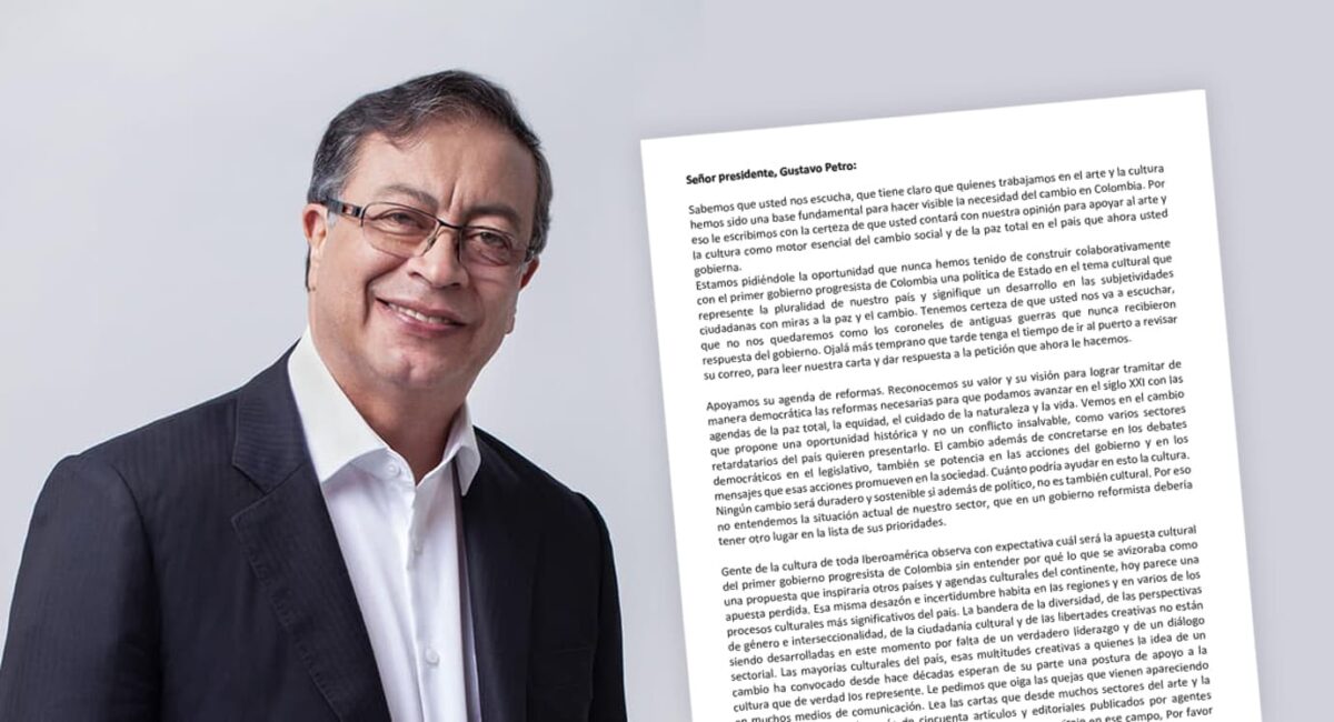 Personas del sector cultural firman carta número 15 que pide cambios al presidente Petro