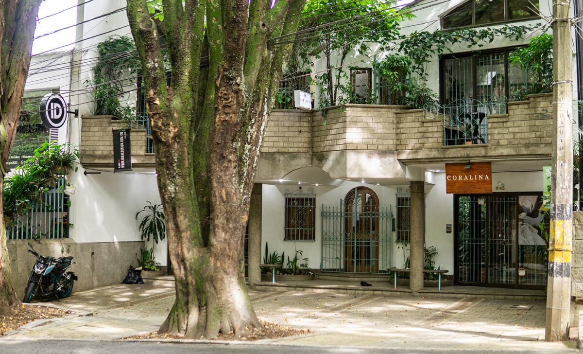 Dos acacias amarillas dan la bienvenida en la Vía Primavera a la casa Agni, un espacio diseñado por la arquitecta Ana María Londoño Villa, y que alberga varias marcas de diseño.