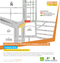 Cierre total de la calle 78 (a un costado del parqueadero del Jardín Botánico) entre Carabobo y la carrera 51C.