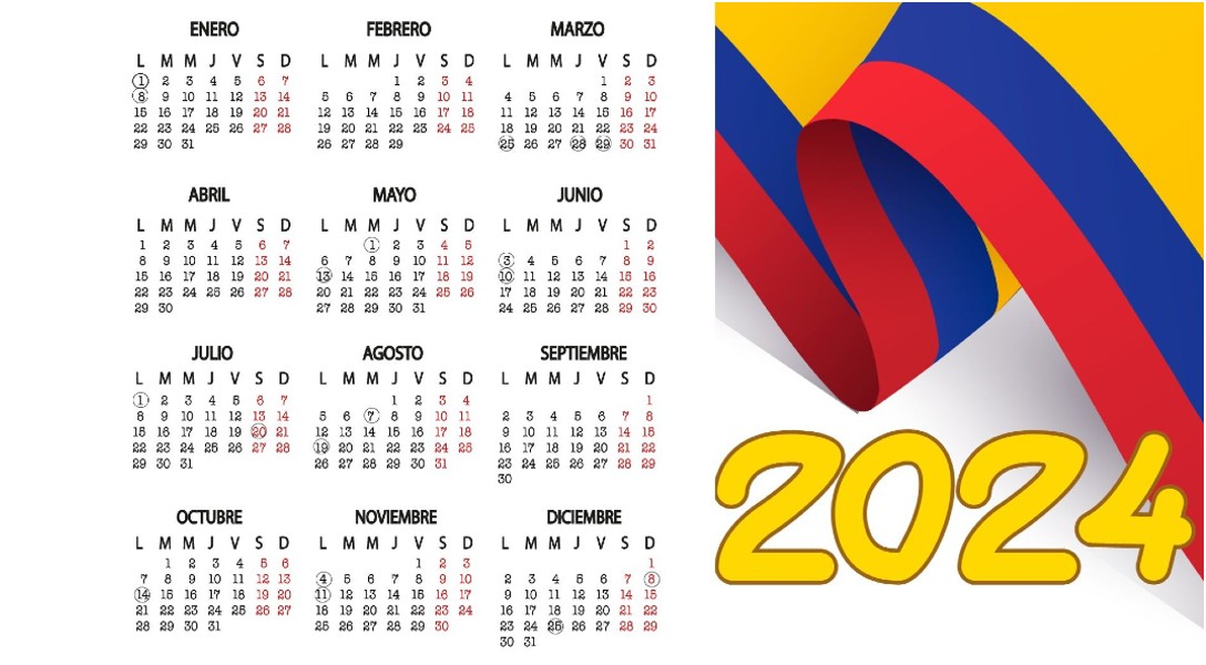 Calendario 2024 con los festivos en Colombia