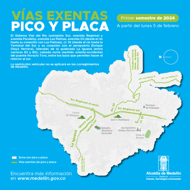 Pico y placa en Medellin y el Valle de Aburra del primer semestre 2024 con las vias exentas