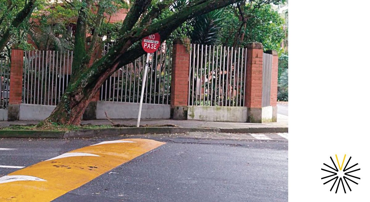 árboles deteriorados señal de tránsito
