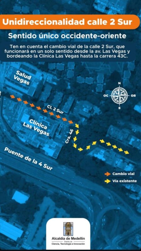 cambio vial calle 2 Sur Clínica Las Vegas