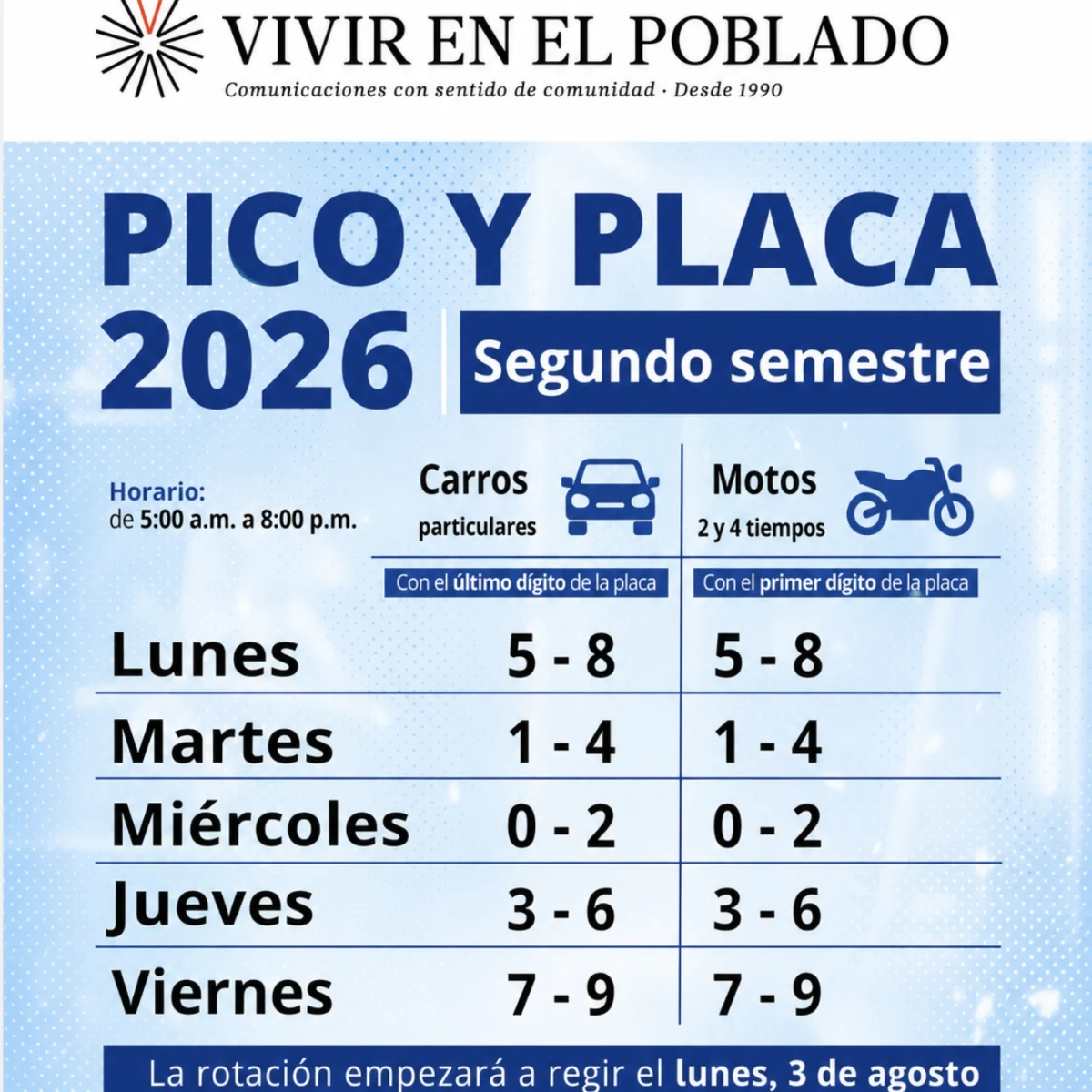 Pico y placa: así quedó la rotación para el segundo semestre de 2026