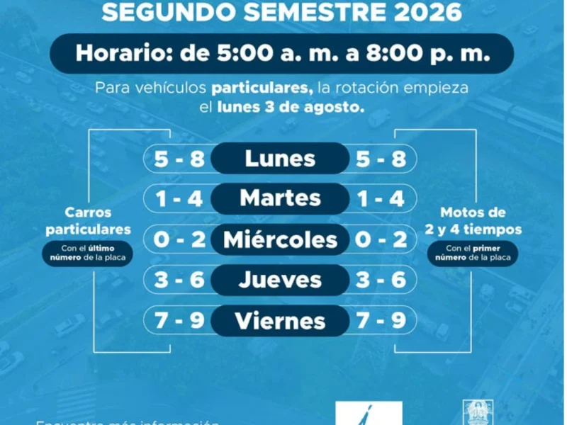 Pico y placa en Medellín, segundo semestre del 2026