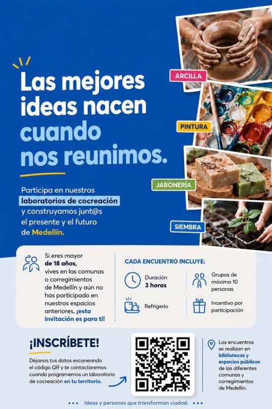 Medellín abre nuevos laboratorios de cocreación para transformar ideas en ciudad