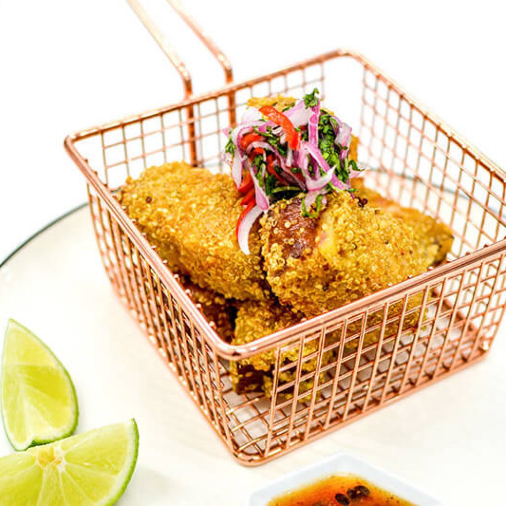 Chicharrón ahumado con costra de quínoa